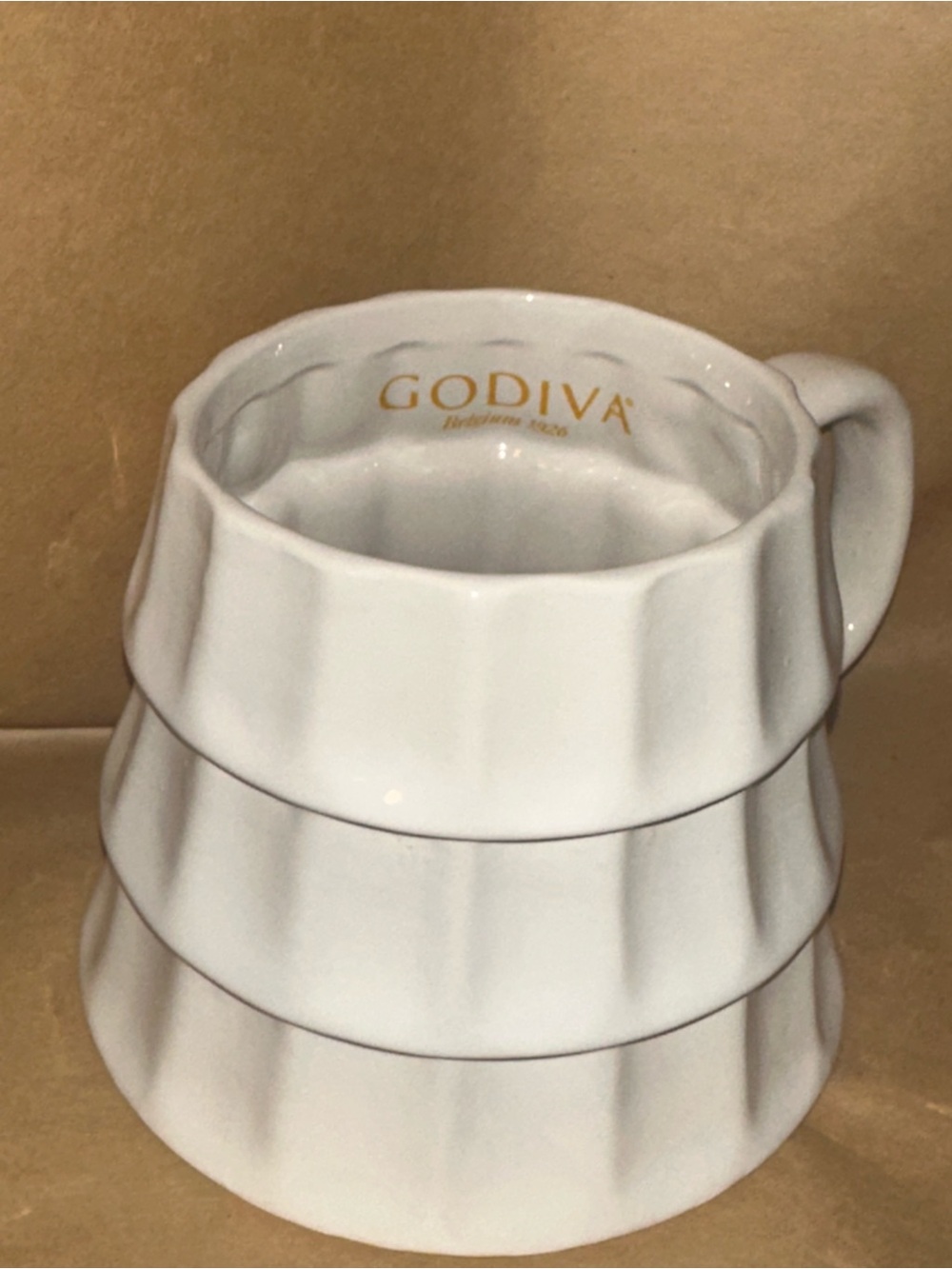Godiva White Ceramic Christmas tree Tiered Mug holiday edition